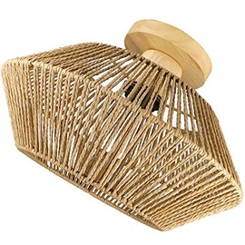OSALADI Straw Mount Corridor Mini Fixturee Ceiling Mounted Entryway Basket Study Room Light for Fixture Kitchen Without Cover Rustic Woven Lampe Rattan Shade Lamp Hallway Flush Rope