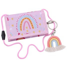 Children's Neck Pouch, Rainbow Purse, Girls' Triple Folded Wallet with Key Ring, Drawstring Strap, Children's Gift for Girls