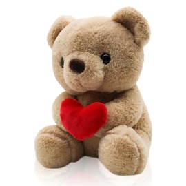 QIGEEKU Teddy Bear, Plush Bear, Teddy with Love, Cuddly Toy Decorative Room Cushion, Soft Cuddly Friends, Plush Teddy Cuddly Toy, Plush Toy, 25 cm, Light Brown