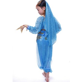 Girl Long Sleeve Belly Dance Costume All Accessories Sky Blue S