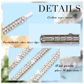 MTLEE 10.94 Yards Rhinestone Shoe Laces Bling Shoe Laces Rhinestone Diamond Hoodie String Glitter Cords for Sneakers with Aglets (41 Pcs) White
