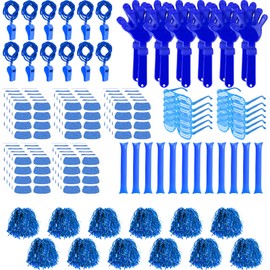 Sel Natural 148 Pcs Team Spirit Accessories,Cheerleading Pom Poms Hand Clappers Noisemakers Whistles Shutter Glasses Eye Black Sticker for Sports Events Football Baseball School (Blue)