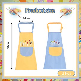 LYNBLY Children's Painting Aprons, Set of 2, Adjustable Cooking Apron for Boys and Girls, with Bag, Waterproof Aprons for Painting, Cooking, Baking, Gardening, DIY Art, Blue + Yellow
