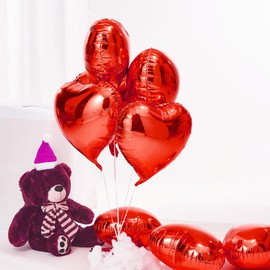 17 Inch Red Heart Mylar Balloons, 10pcs Big Foil Balloons for Wedding Baby Shower Valentine's Day Party Decorations