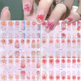Christmas Nail Stickers for Nail Art Glitter Firework Nail Wraps Stickers 3D Winter Gel Nail Polish Strips New Year Full Wrap Nail Strips Self-Adhesive Shiny Gradient Nail Design Decals for Women 6Pcs