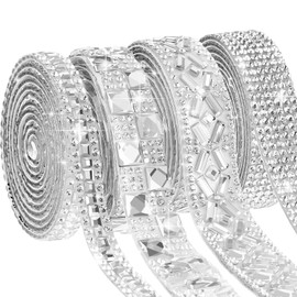 4 Yardas Cintas Autoadhesivas de Diamantes de Imitación 4 Estilos Cinta de Diamantes de Cristal Rollo de Cinturón Diamantes Brillante de Resina Brillante para el Hogar Bricolaje (Elegante)