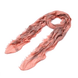 Unique Viscose Vintage 18th Century City Print Frayed End Scarf, Peach