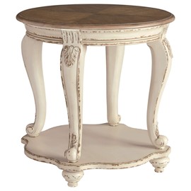 Signature Design by Ashley Realyn French Country Two Tone Round End Table, Chipped White