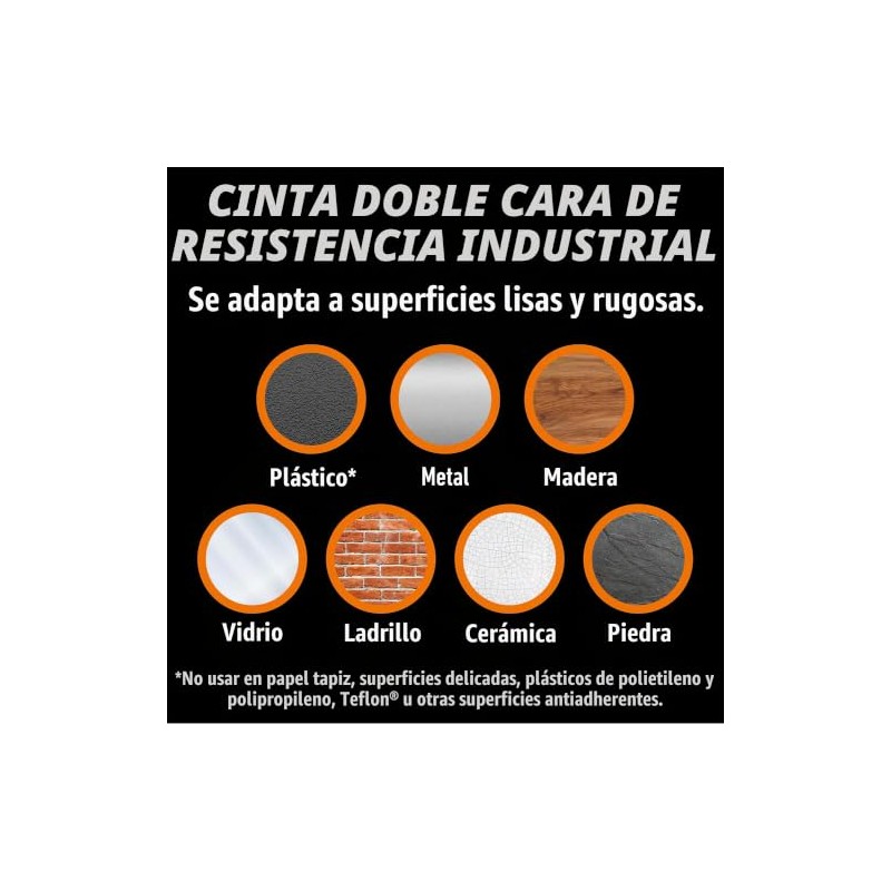 Gorilla Cinta de montaje de doble cara resistente, cinta negra,