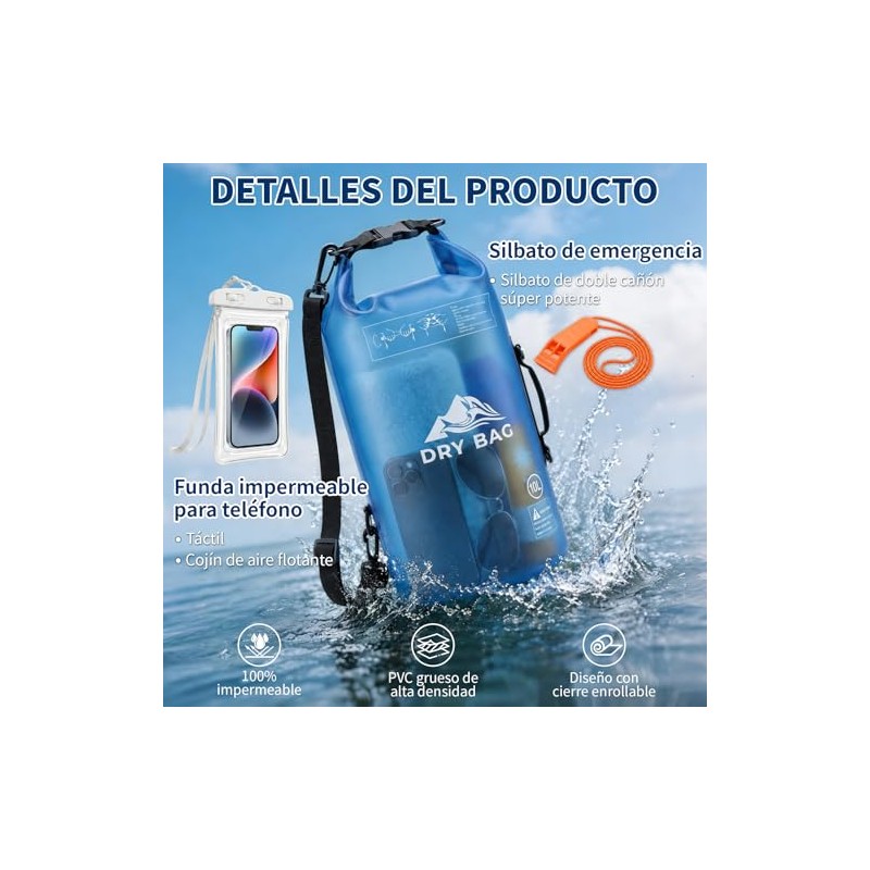 Bolsa Impermeable Seca 5L 10L，Con Funda Impermeable Para Celular，Correa Larga