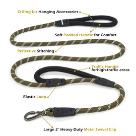 Wolfone 2.1 m Dark Green Dog Lead with Extra Padded Double Lead, Lockable Metal Carabiner, Reflective Lead, Pull Free High Performance Dog Lead for Medium Large Dogs