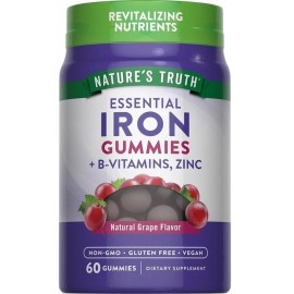 Vitamins Nature's Truth Essential Iron + B-vitamins, Zinc Gummies Natural Grape 60 EA