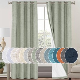 PrinceDeco - Cortinas 100 opacas para tratamiento de ventanas de recámara, aislamiento térmico, cortinas cálidas para invierno, cortinas texturizadas