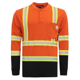 BOCOMAL FR Shirts High Visibility/Hi Vis Reflective Flame Resistant/Fire Retardant Shirt 7oz Orange Black Men's Safety Shirts