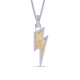 LeCalla 925 Sterling Silver Necklace for Men Women | 14K Gold-Plated Two-Tone Crystal Flash Lightning Necklace | Lightning Bolt Pendant Necklace 20 Inches