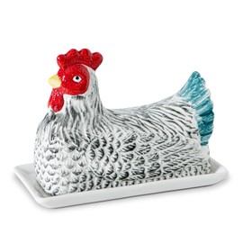 Chicken Butter Dish With Lid For Countertop Hen Shaped Ceramic Butter Dish Covered Butterdish White Butter Tray Cute Butter Keeper Elegant Mantequillera Con Tapa (Henshaped, Large)