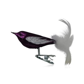 Lauschaer Glas Christmas Tree Decorations Birds with Feather Tail Purple Matt with Decoration Pack of 3 Christmas Tree Decorations Mouth-Blown Hand Decorated