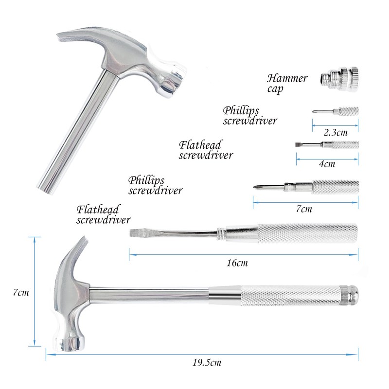 Small Hammer 6 in 1 Metal Hammer & Screwdriver, Multitool
