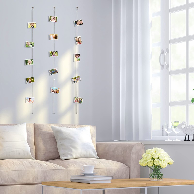 OOTSR 2Pcs Photo Hanging Wire and 24Pcs Mini Magnets, 1.5m(4.9ft)