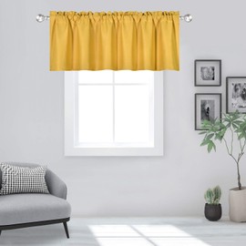 DECOVSUN Gold Yellow Valance for Windows 60x18 Inch Solid Thermal Insulated Blackout Rod Pocket Kitchen Short Curtain Toppers Valance for Bathroom Living Room 1 Panel