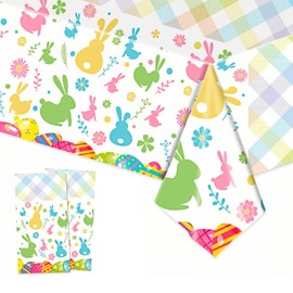 YaYaFunFun 2pcs Easter Table Cloth Party Plastic Easter Bunny Tablecloths,137 * 274cm Large Waterproof Rabbit Egg Tablecloth Tablecover Rectangle Easter Table Decor for Spring Easter Party
