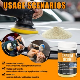 WANJAO Glass Scratch Remover, Cerium Oxide for Scuff Marks Scratches in Glass and Mirrors 3.5 Micron Cerium Oxide Polishing Powder for Mirrors, Jewelry, Ceramics & Metal, 200g