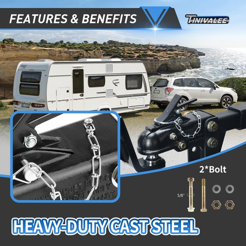 Tinivalee 2-5/16" Adjustable Trailer Coupler Heavy Duty Channel-Mount, Capacity 15000LBS