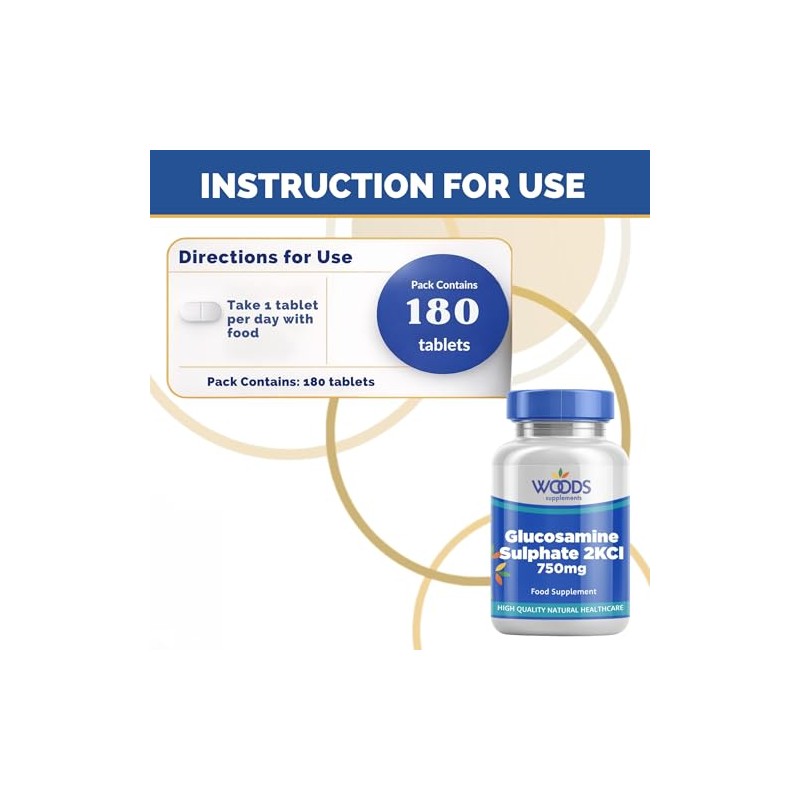 Woods Supplements - Vegan Glucosamine Sulphate 2KCl 750mg x180 Tablets.