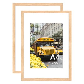 Pack of 2 Picture Frames Natural Wood DIN A4 (21 x 30 cm) with Shatterproof Acrylic Glass, Wooden Picture Frame Vertical or Horizontal Hanging Picture Holder Puzzle Wooden Frame