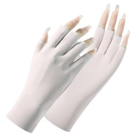 XFONZYUN Women's UV Protection Gloves, Sunscreen, Cold Sensation, Ice Thread, Half Finger Gloves, Thin, Fingerless, Smartphone, UV Protection, Rough Hands, Driving, Bicycle, Work, Sleeping, white