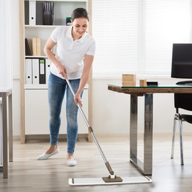 CQT Commercial Flat Microfiber Floor Mop Cleaning System 24" Inch Wet Dry and Dust Hardwood with 4 Washable Pads Cleaner for Laminate Tile Stainless Steel Handle and Extension (PT14 Brown)