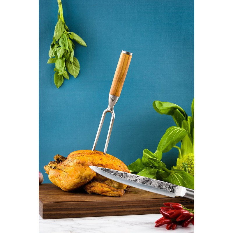 Forged Olive Meat Fork 32 cm in Wooden Box