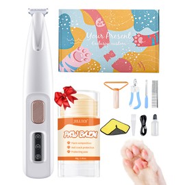 UNQBWE Dog Paw Trimmer with LED, Paw Trimmer for Dogs, Dog Grooming Kit, Dog Hair Trimmer, Dog Clippers with Double Blades, Low Noise, Waterproof, Rechargeable, for Paws, Ears, Face, Rump