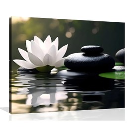 OWNANRTHM Lotus Flower Wall Art Zen Canvas Wall Art Lotus Flower in Water Painting Lotus Zen Pictures Spa Inspired Print Zen for Yoga Spa Spiritual Meditation Room Wall Decor Framed 12X16 inch