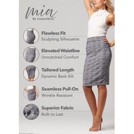 Conceited Skirts for Women - Pencil Skirt - Wear to Work - Midi Length in Regular and Plus Size - Many Colors - Classic Plaid Grey - 3X-Large