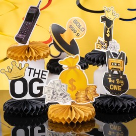 Weekgrat 9 Pcs the Notorious One Birthday Honeycomb Centerpieces Decorations Notorious One Theme First Birthday Table Centerpiece Hip Hop 1st Black and Gold Decor for 1st Year Old Baby Supply