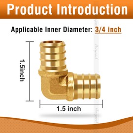Horiznext 3/4 inch pex elbow fitting, brass coupling adapts water pipes connect tubing line with a crimp ring quick manifold push into hose.(8 pcs)