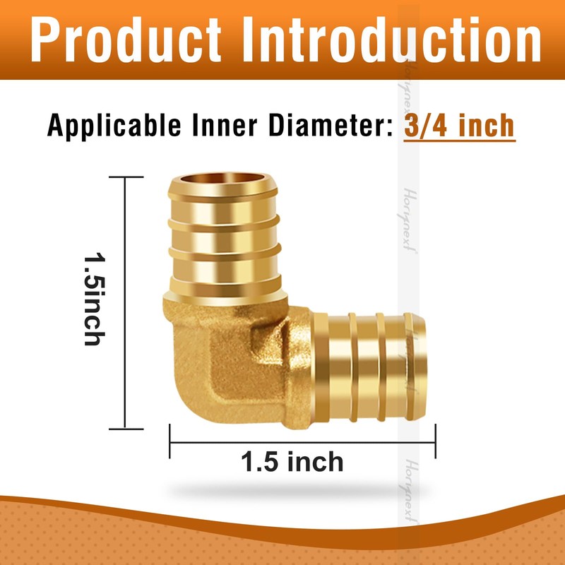 Horiznext 3/4 inch pex elbow fitting, brass coupling adapts water