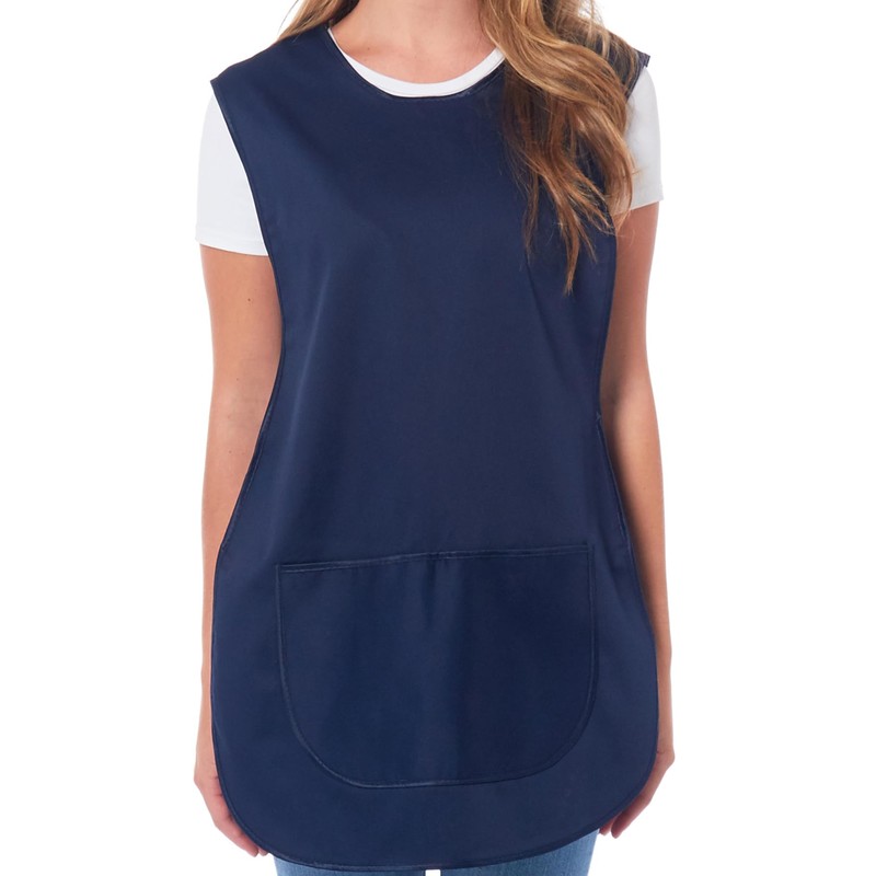 Ladies Plain With Matching Piping Tabard Apron Overalls Front Pocket