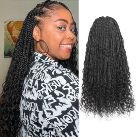 Toyotress Boho Box Braids With Human Hair Curls - 20 Inch 8 Packs (96 Strands) Handmade Pre-Looped Long Crochet Braids Human Hair, Natural Black Pre-Twisted Human Braiding Hair (20 Inch, 1B-8P)