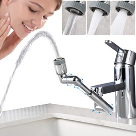 Extensor de llave giratorio de 1440° (actualizado desde 1080°), aireador de llave de 3 funciones, accesorio de llave con rosca hembra/macho para baño o cocina, boquilla de llave de plástico, aireador de fregadero de brazo robótico chapado en cromo