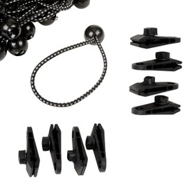 ATE Pro. USA - 23 pc Tarp Clamps and Ball Bungee Cords Heavy Duty, Tarp Clips Heavy Duty Lock Grip, Shark Tent Fasteners Clips Holder, Pool Awning Cover Bungee Cord Clip, Car Cover Clamp