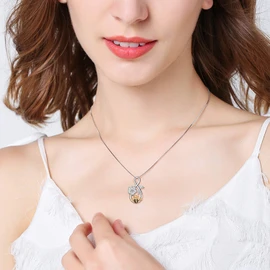 Bee Necklace Sterling Silver Infinity Love Bee Pendant Necklace with Rose Flower Jewelry Gifts for Women Teens (Silver-Rose and bee)