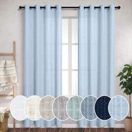Light Blue Linen Grommet Curtains 96 Inches Long for Living Room 2 Panel Coastal Drape Light Filtering Modern Farmhouse Window Privacy Semi-sheer Pastel Blue Curtain for Boys Bedroom Girl 52x96 Length
