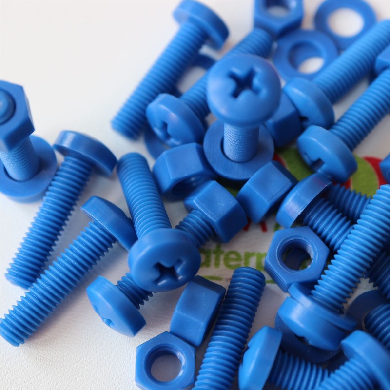 20 x Blue Pan Head Screws Polypropylene (PP) Plastic Nuts