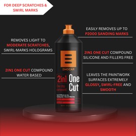 Ewocar One Cut Polish 8.5 fl oz – One step cutting & finishing polish for sanding marks P2000 – Water-based, silicone-free, for DA & rotary machines – Professional gloss & swirl remover