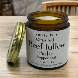 Beef Tallow Balm - 4 oz - Organic Grass Fed and Finished Tallow - Moisturizing Skin Care Peppermint