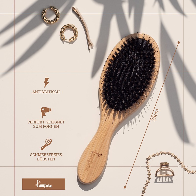 Lampox® Bamboo Hair Brush with Boar Bristles Head Massage Hair