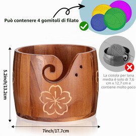 ZLOTOTEC Ciotola per porta filati, design unico, legno di pino, extra grande, lavoro a maglia, uncinetto, macramè, accessori per bricolage, regalo