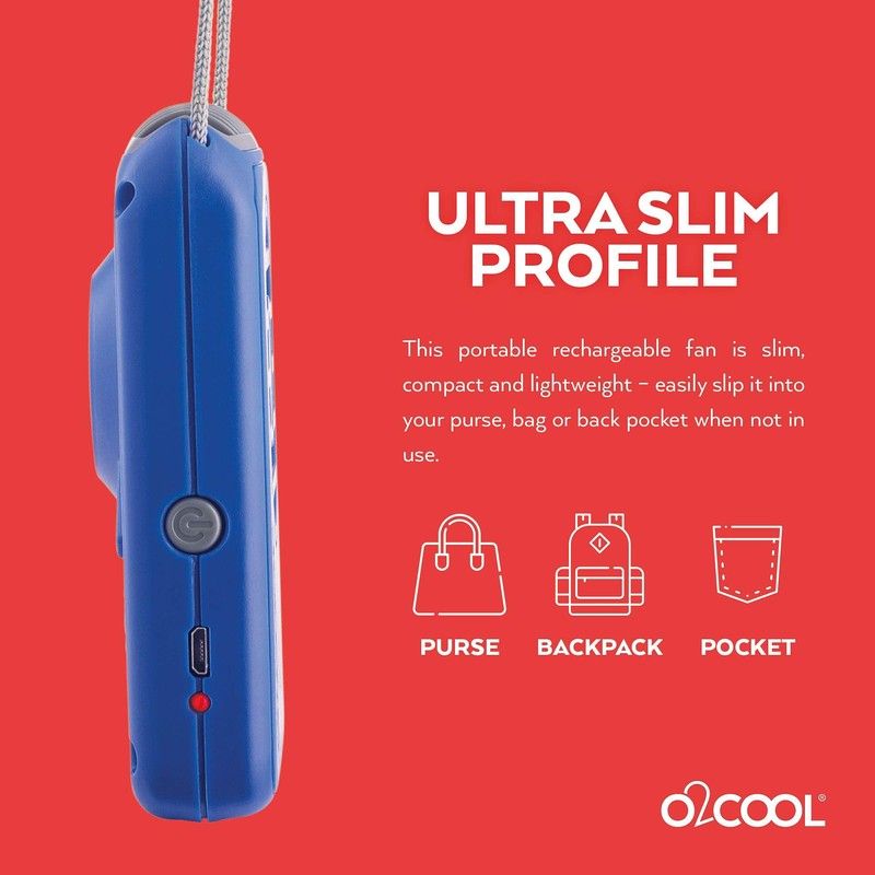 O2COOL Personal Travel Rechargeable Battery Powered Neck Cooling Fan, Single